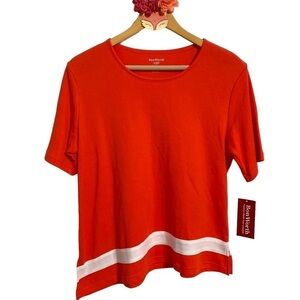 BonWorth tee asymmetric coral white stripe short sleeve shirt size XSP NWT